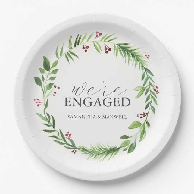 Christmas Wedding Paper Plates Watercolor Wreath (Front)