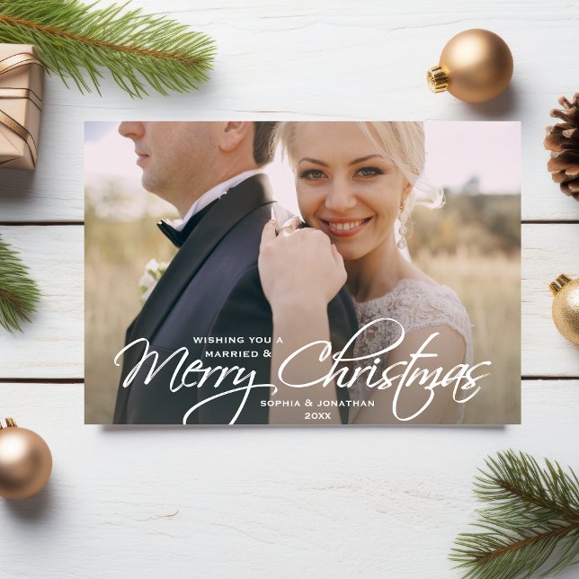 Christmas Wedding Photo Newly Married Couple Holiday Card (Creator Uploaded)