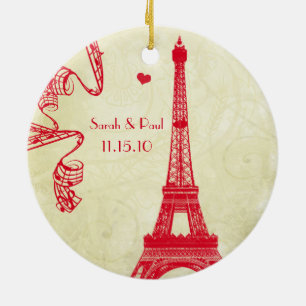 Christmas Wedding Photo with Eiffel Tower Ceramic Ornament