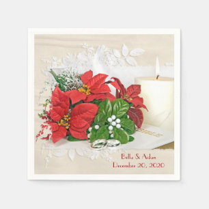 Christmas wedding poinsettia and candle napkin