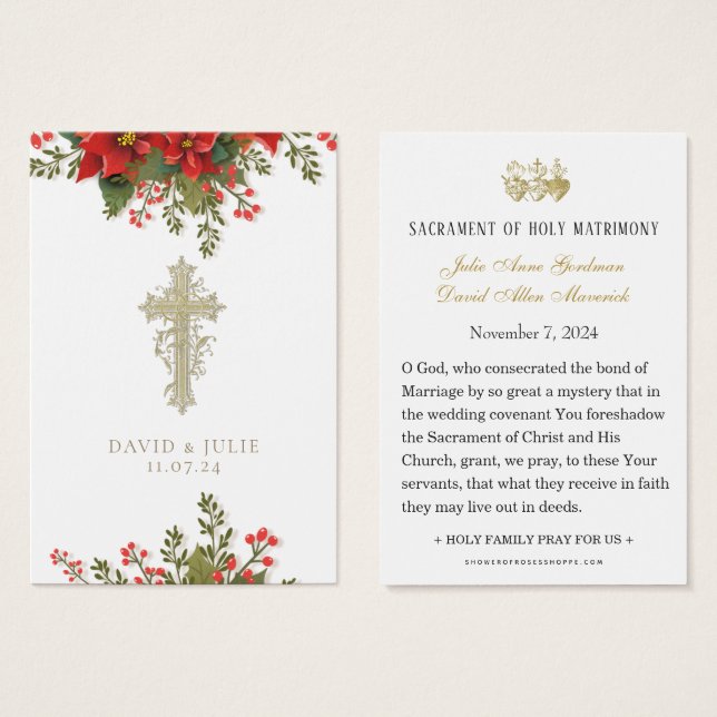 Christmas Wedding Prayer Remembrance Holy Cards (Front & Back)