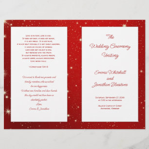 Christmas Wedding Program Red Twinkling Stars
