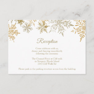 Christmas Wedding Reception Gold Snowflakes Winter Enclosure Card