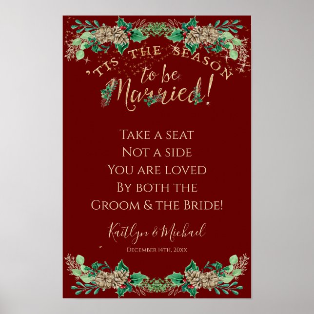 Christmas Wedding Red Gold Foliage Seat not Side Poster (Front)