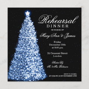 Christmas Wedding Rehearsal Dinner Blue Invitation