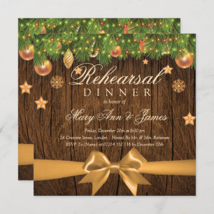 Christmas Wedding Rehearsal Dinner Gold Decor Invitation