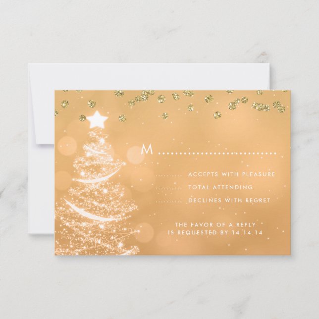 Christmas Wedding RSVP Sparkle Tree Gold  (Front)
