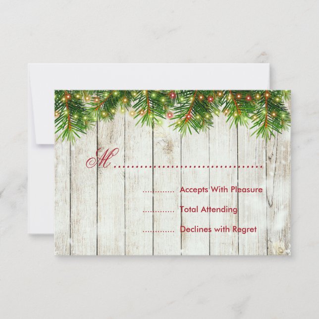 Christmas Wedding RSVP Tree, Lights & Red Ribbon (Front)