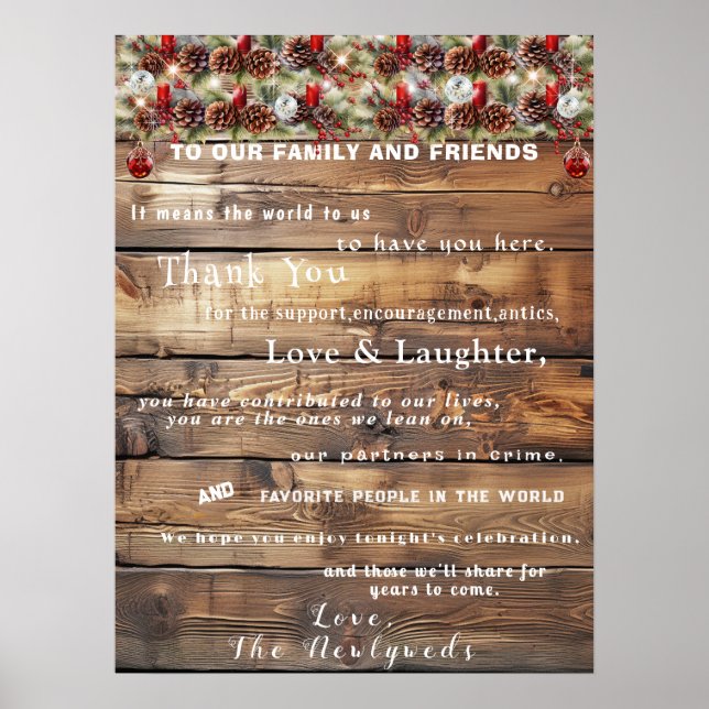 Christmas Wedding Rustic Wood Pine Cones Ornaments Poster (Front)