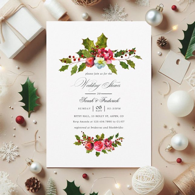 Christmas Wedding Shower Floral Holly Invitation (Christmas Wedding Shower Floral Holly Invitation)