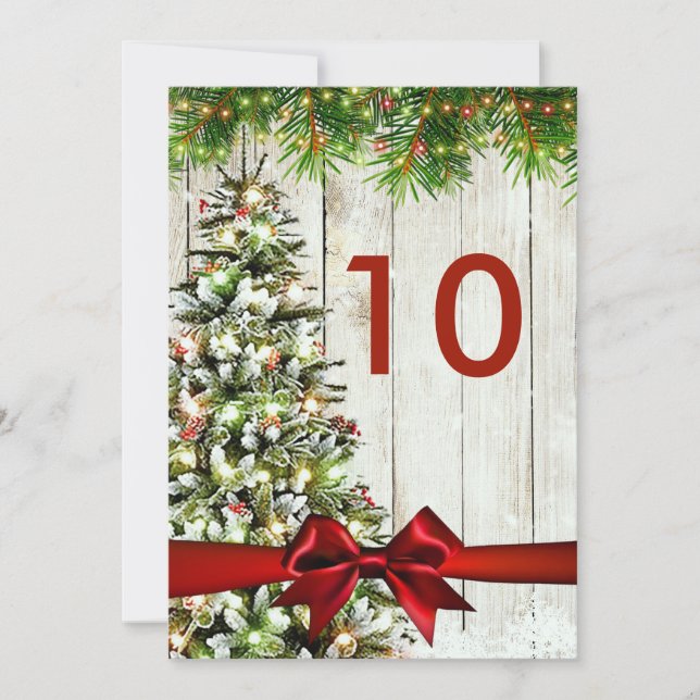 Christmas Wedding Tree, Lights & Ribbon Table Sign Invitation (Front)