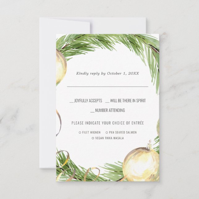 Christmas Wedding | Watercolor RSVP w/Meal Choice (Front)