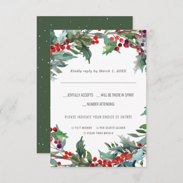 Christmas Wedding | Watercolor RSVP w/Meal Choice (Front/Back)