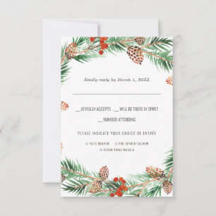 Christmas Wedding   Watercolor RSVP w/Meal Choice Card
