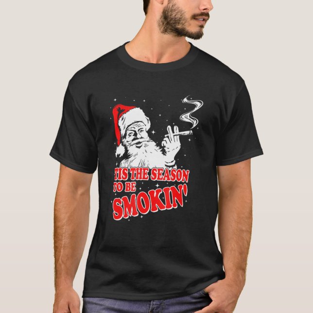 Christmas Weed With Santa Claus Smoking  Weed T-Shirt (Front)