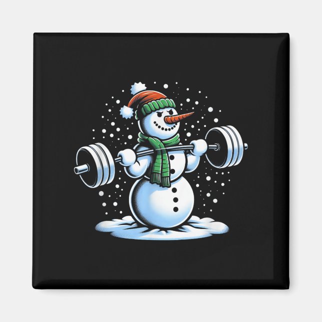 Christmas Weightlifting Snowman Winter Snowflake G Magnet (Front)