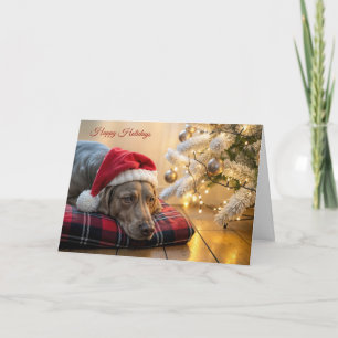 Christmas Weimaraner Dog By a Tree Card
