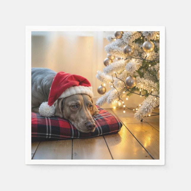 Christmas Weimaraner Dog By a Tree Napkin (Front)