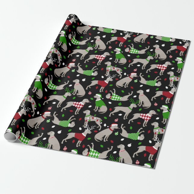 Christmas Weimaraner Dog Wrapping Paper (Unrolled)