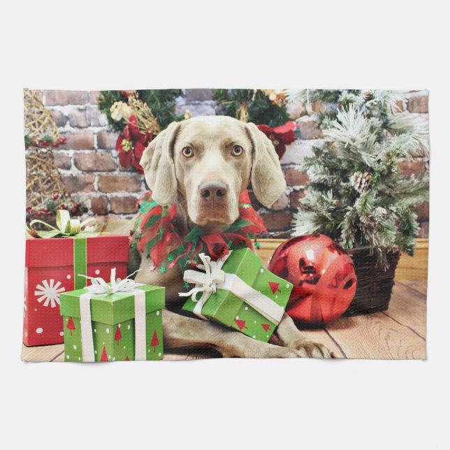 Christmas - Weimaraner - Lucy Tea Towel (Horizontal)