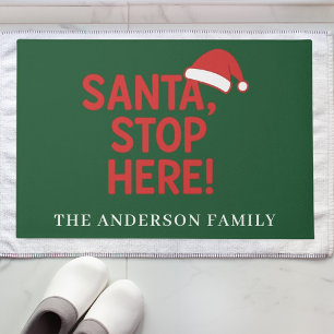 Christmas welcome quote Santa stop here green Doormat