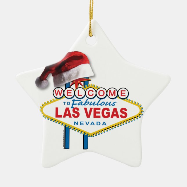 Christmas Welcome to Las Vegas Sign Ceramic Ornament (Front)