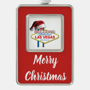 Christmas Welcome to Las Vegas Sign Silver Plated Framed Ornament