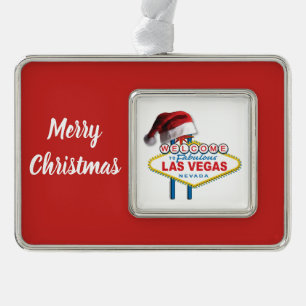 Christmas Welcome To Las Vegas Sign Silver Plated Framed Ornament