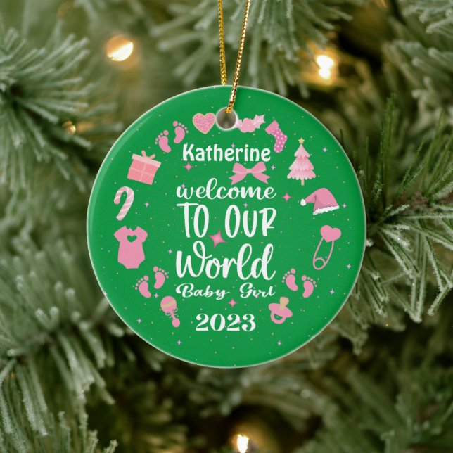 Christmas Welcome to Our World Baby Girl Ceramic Ornament (Tree)