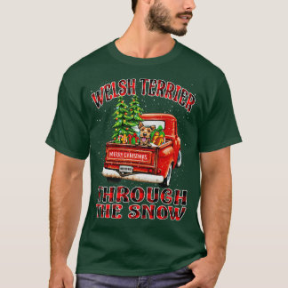 Christmas Welsh Terrier Through The Snow Dog Santa T-Shirt