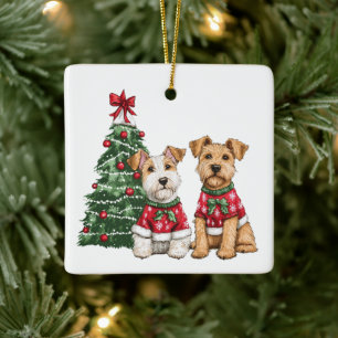 Christmas Welsh Wire Fox Terrier Dogs Ceramic Ornament