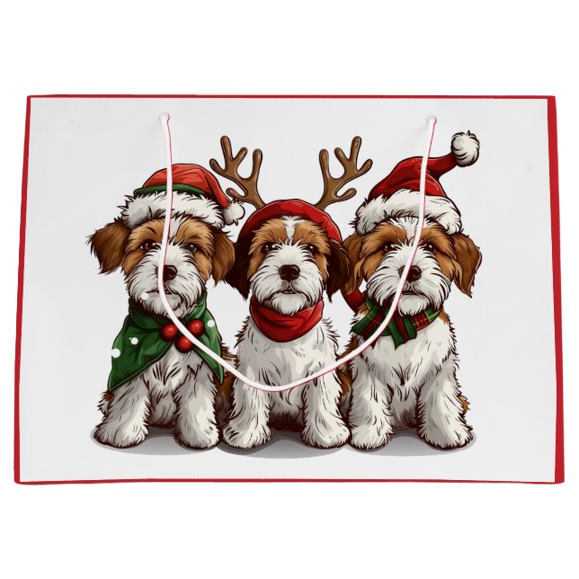 Christmas Welsh Wire Fox Terrier Dogs Large Gift Bag (Front)