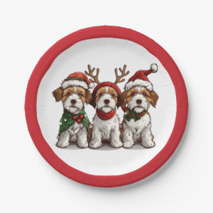Christmas Welsh Wire Fox Terrier Dogs Paper Plate