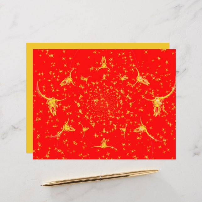 Christmas Western Glitter Red Gold Girly Cow Skull (Front/Back In Situ)