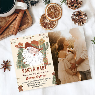 Christmas Western Santa Baby Shower Photo Invitation