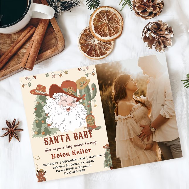 Christmas Western Santa Baby Shower Photo Invitation (Creator Uploaded)