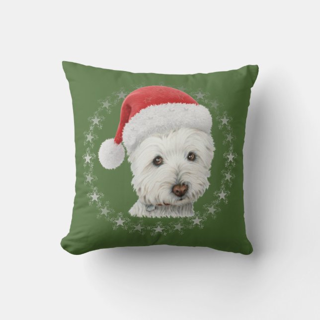 Christmas Westie Dog Art Pillow (Front)