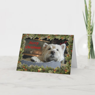 Christmas Westie with Garland Photo Greeting Card