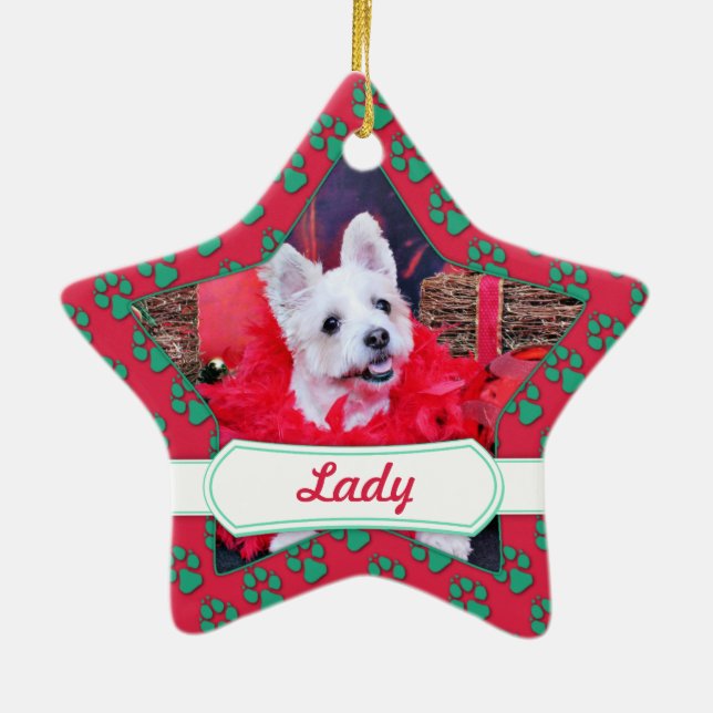Christmas - WestieJack - Lady Ceramic Ornament (Back)