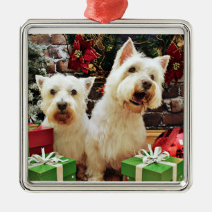 Christmas - Westies - Bailey and Callie Metal Ornament