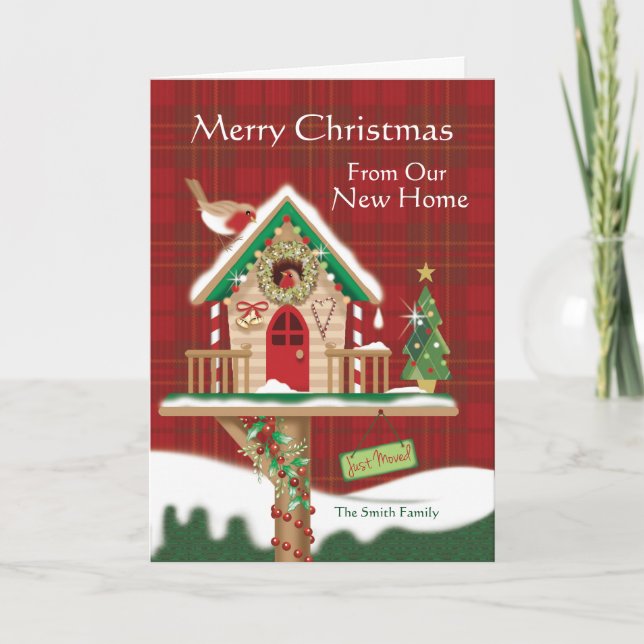 Christmas, We've Moved, Cute Birdhouse Card (Front)
