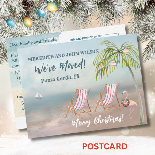 Christmas We've Moved Watercolor Beach Moving   Announcement Postcard