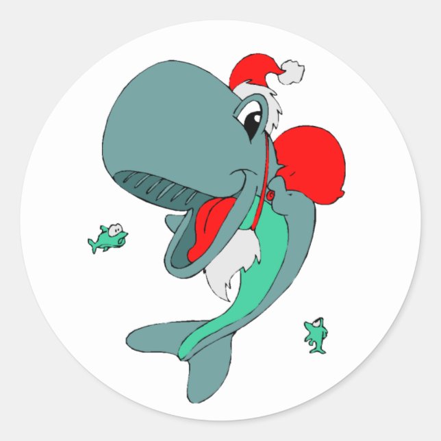 Christmas Whale Classic Round Sticker (Front)