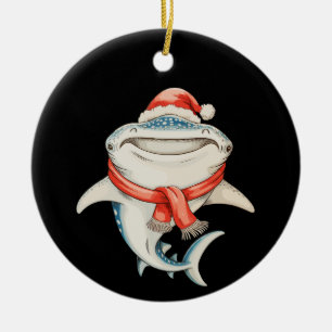 Christmas Whale Shark Santa Hat Xmas Holiday Ceramic Ornament