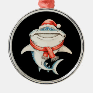 Christmas Whale Shark Santa Hat Xmas Holiday Metal Ornament