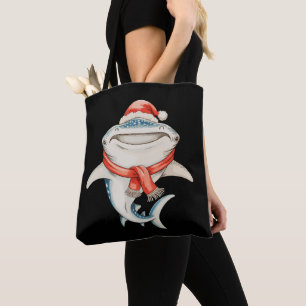 Christmas Whale Shark Santa Hat Xmas Holiday Tote Bag