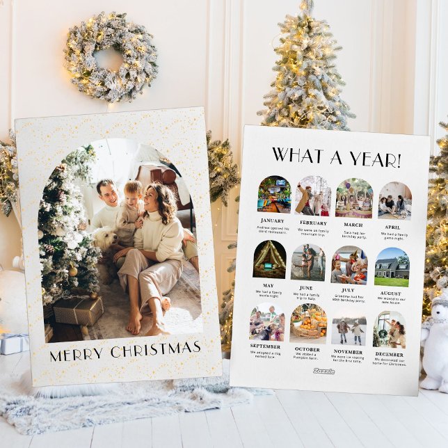 Christmas What a Year Gold Modern 12 Photo  Holiday Card (Creator Uploaded)