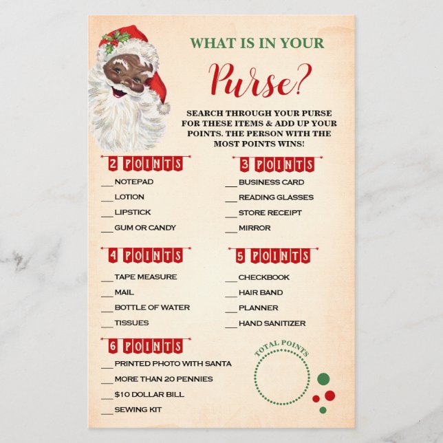 Christmas What is in your Purse Santa Game Card (Front)