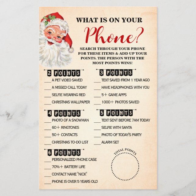 Christmas What is on your Phone Santa Game Card (Front)
