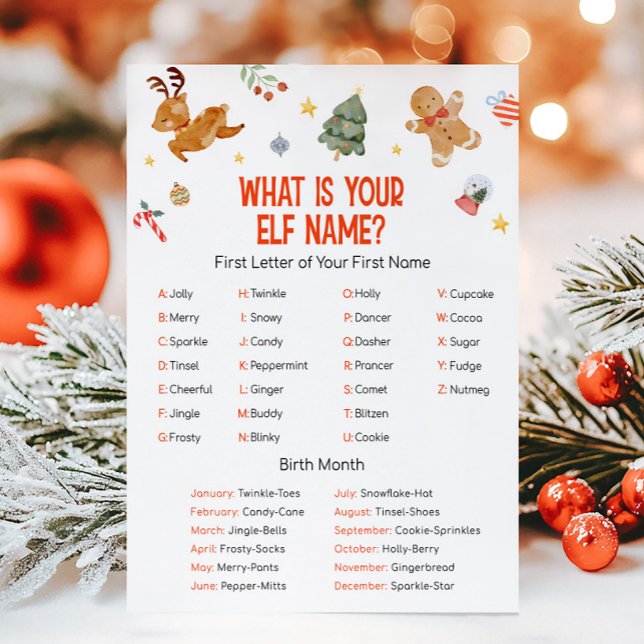 Christmas What is your Elf Name Game Holiday Card (Christmas Party Games )